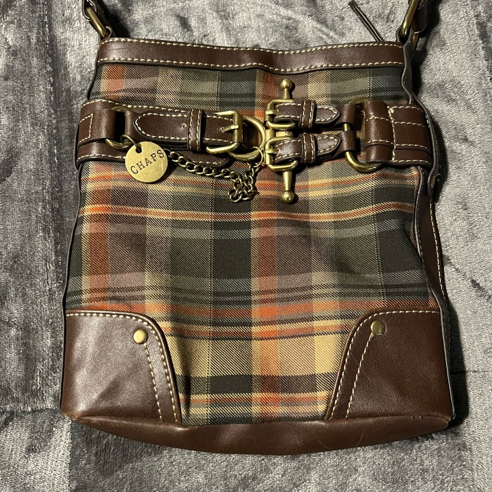 Chaps brown plaid crossbody purse